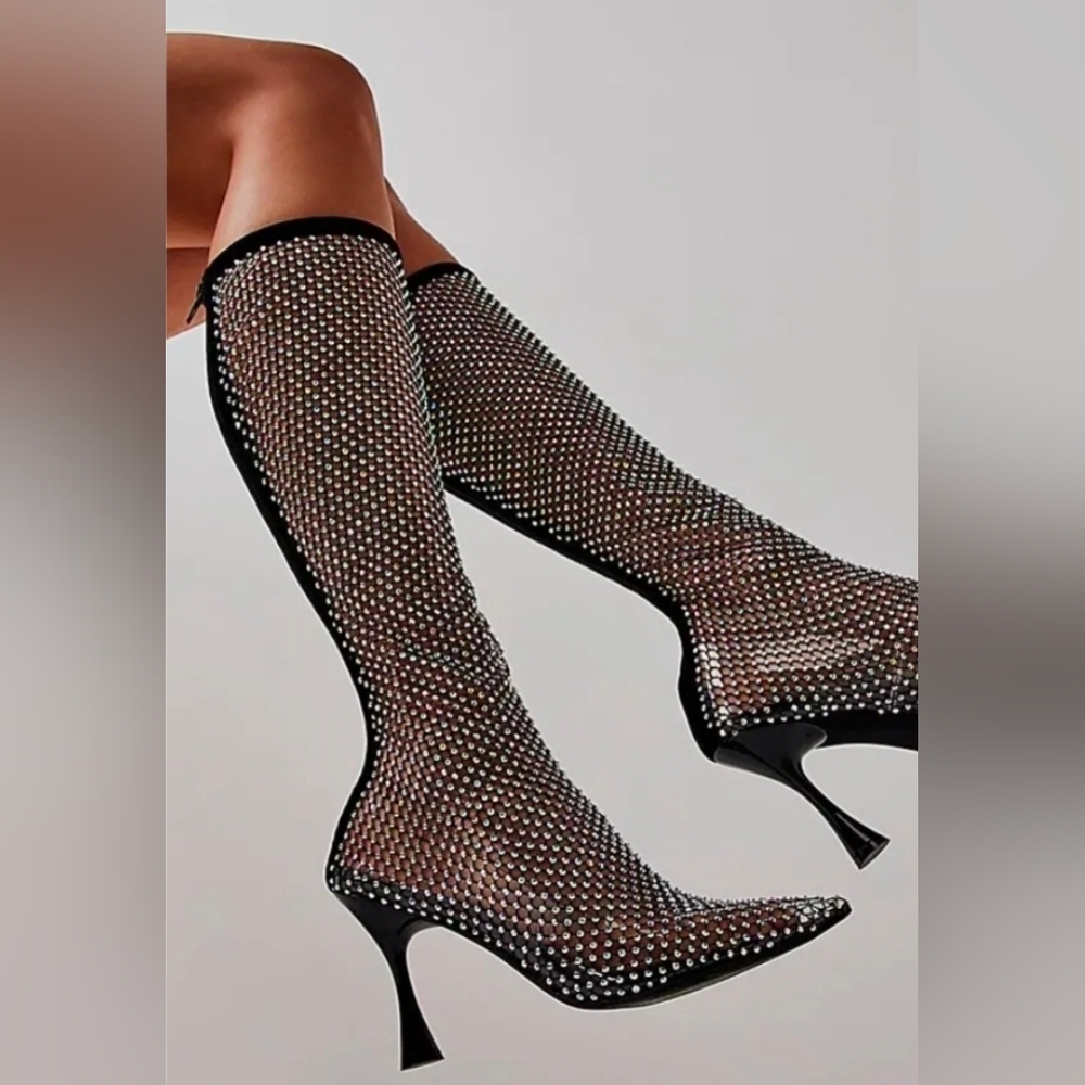 NEW in BOX Jeffrey CampbellBlack Rhinestone Knee-High Boots